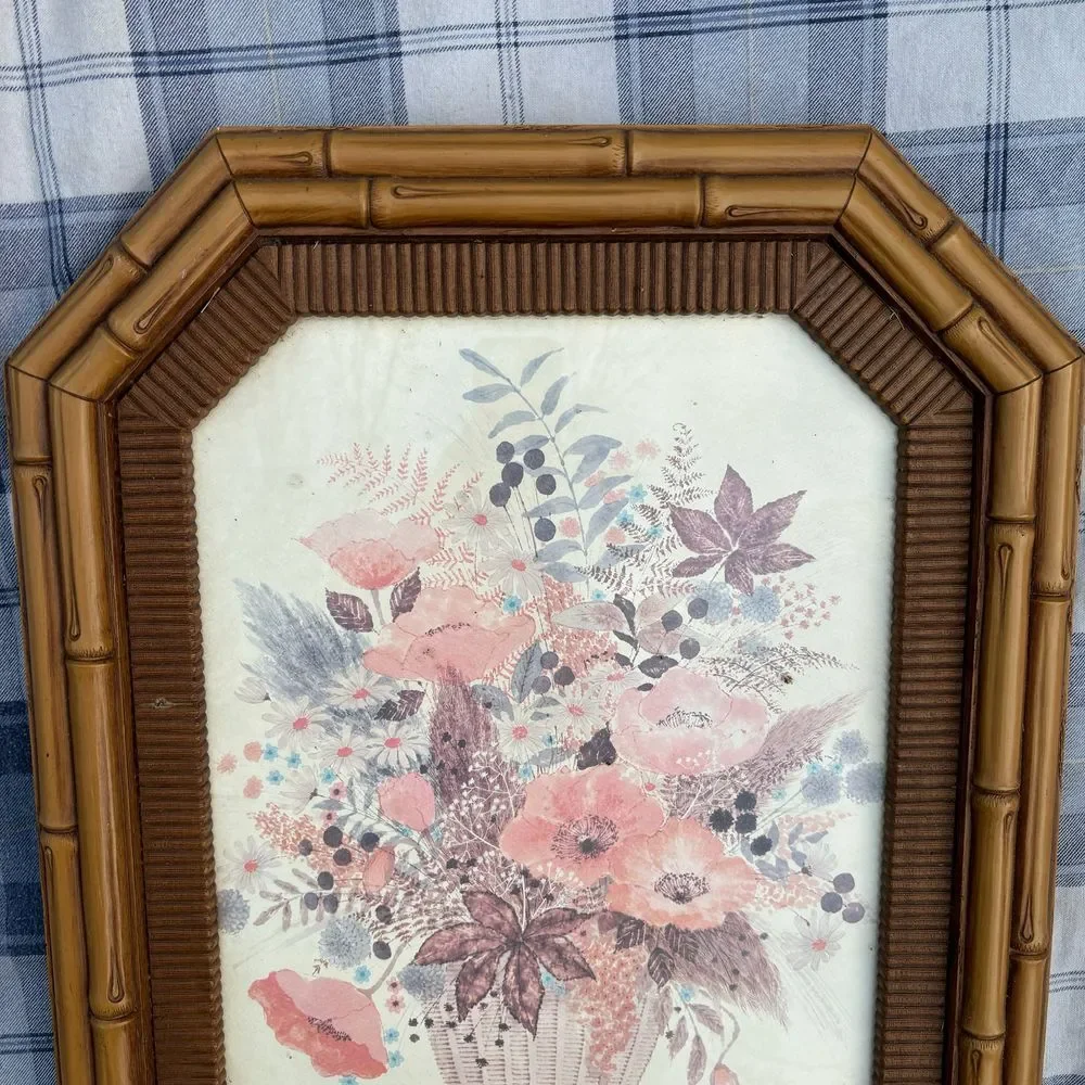 Framed Pink Floral Wall Art in Gold-Tone Frame
